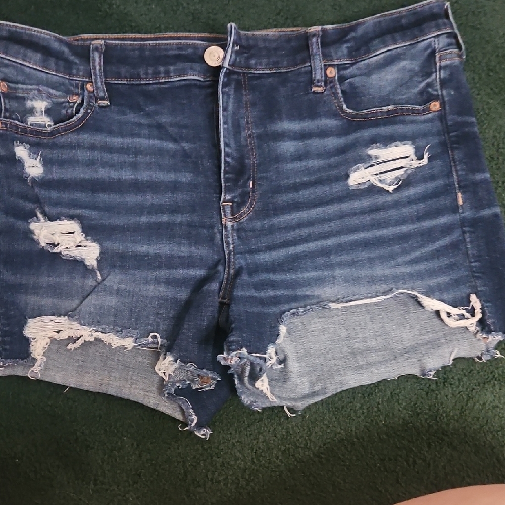 American Eagle Outfitters Distressed Dark Blue Jean Shorts